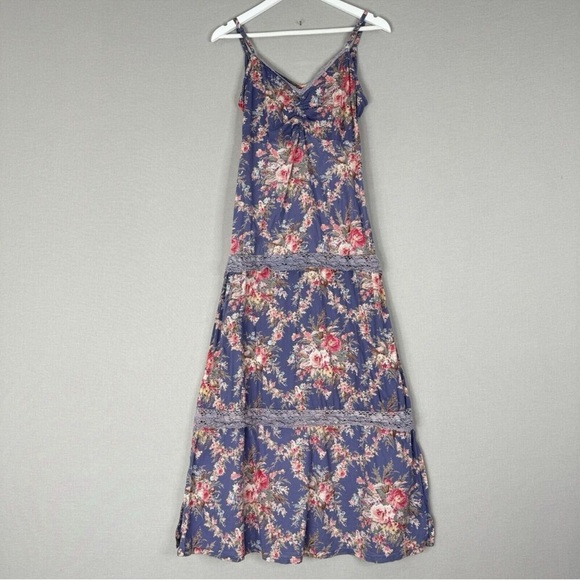 Vintage Funky People Floral, Crochet Trim Cotton Maxi Dress - Picture 1 of 8